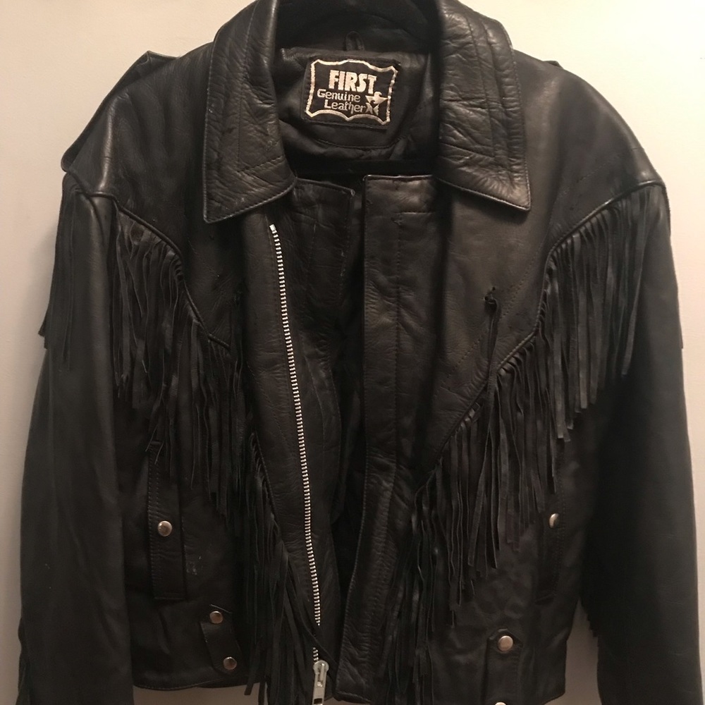 Vintage unisex fringe western leather jacket